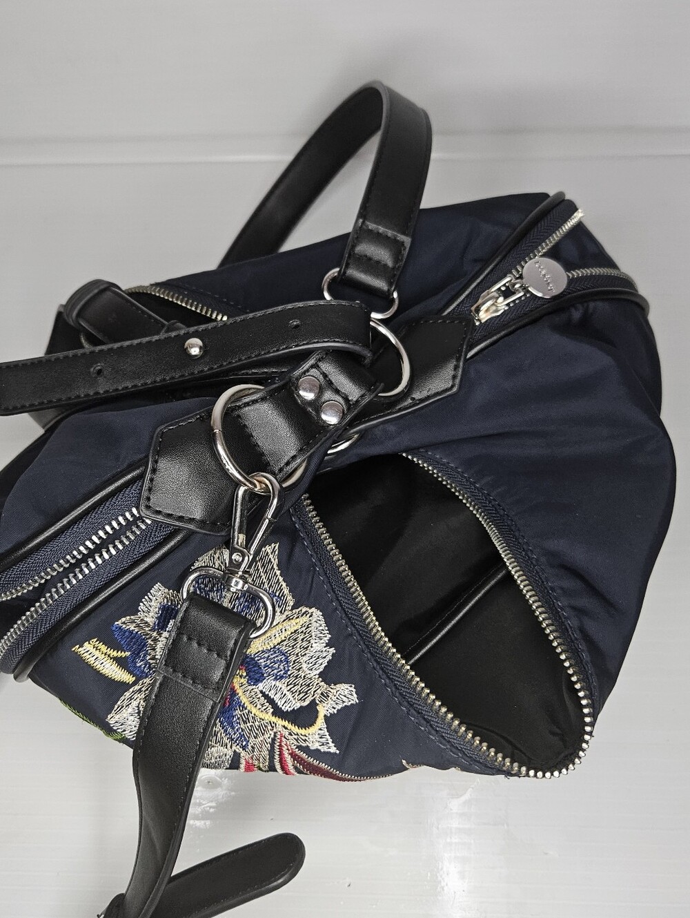 Desigual Siberia Floral Embroidered Shoulder Crossbody Bag Navy Blue Boho Bag - Picture 14 of 16